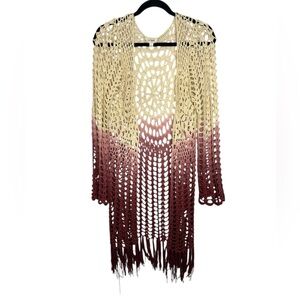 Umgee Crochet Knit Open Front Long Line Cardigan Kimono Size Small Ombré